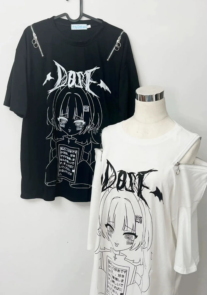 Subculture Girl Printed T-Shirt, Adjustable Shoulder Zipper 45725:859975
