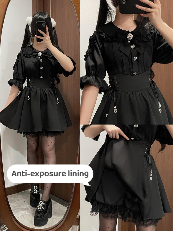 Jirai Kei Blouse Black Lace Up Skirt 38782:602846