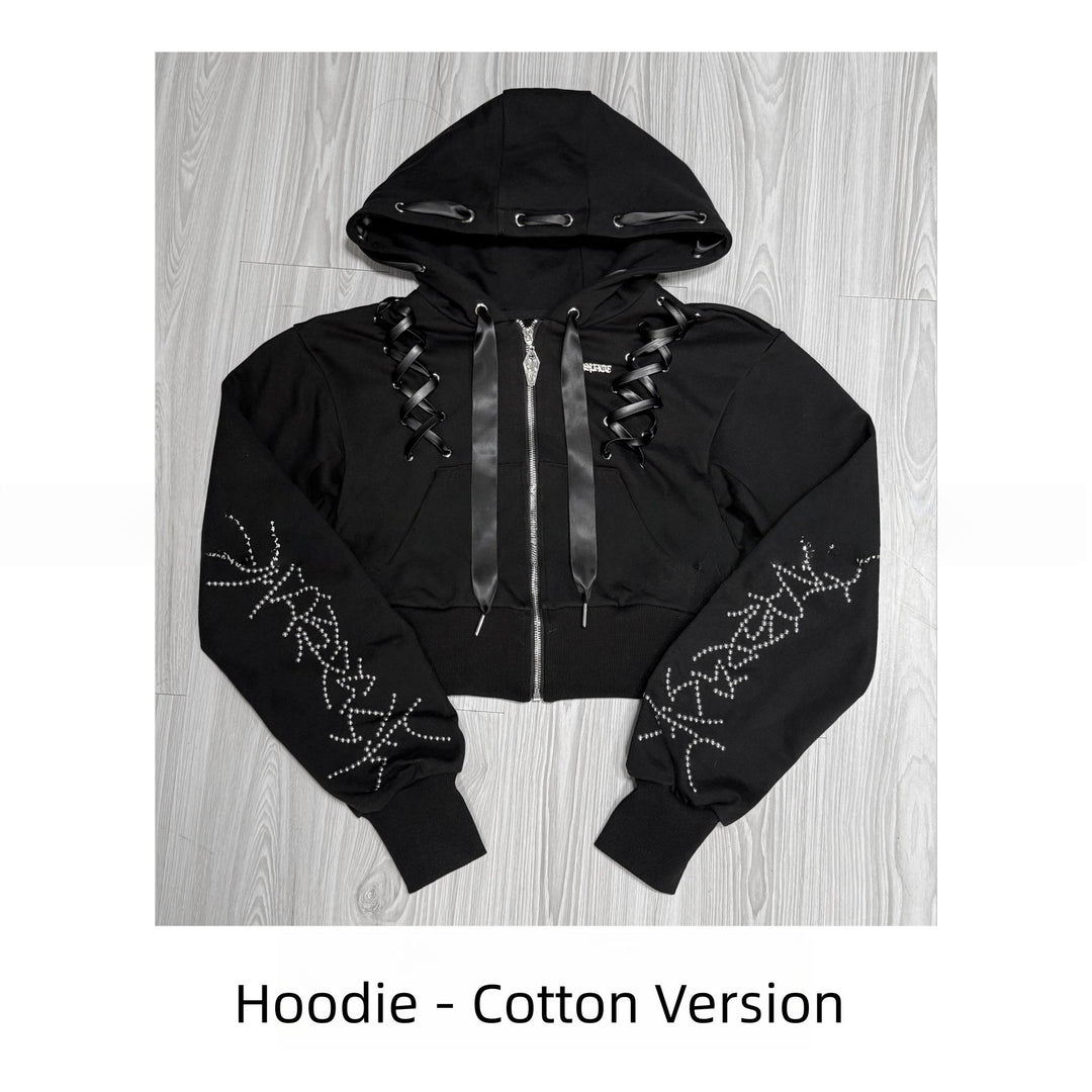 Subculture Skirt Outfit, Short Zipper Closure Hoodie (L M S) 44484:816921