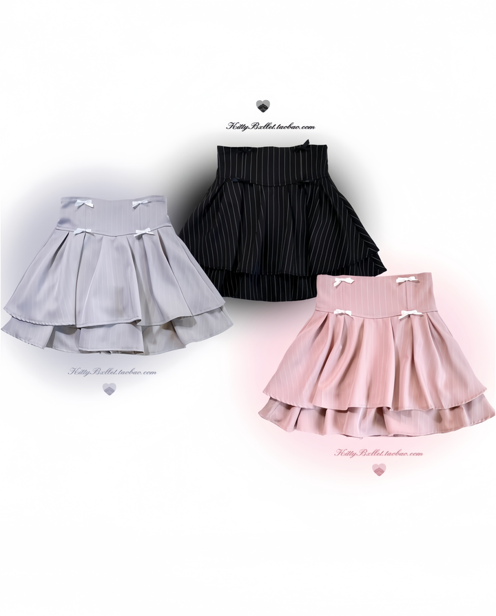 Striped Jirai Kei Skirt With Elastic Waist & Built-in Shorts 43074:766285