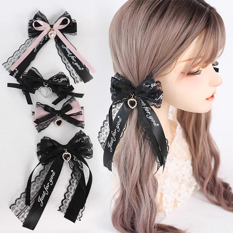 Jirai Kei Headdress Black Pink Hairpin Bow Hair Clip 22536:322358