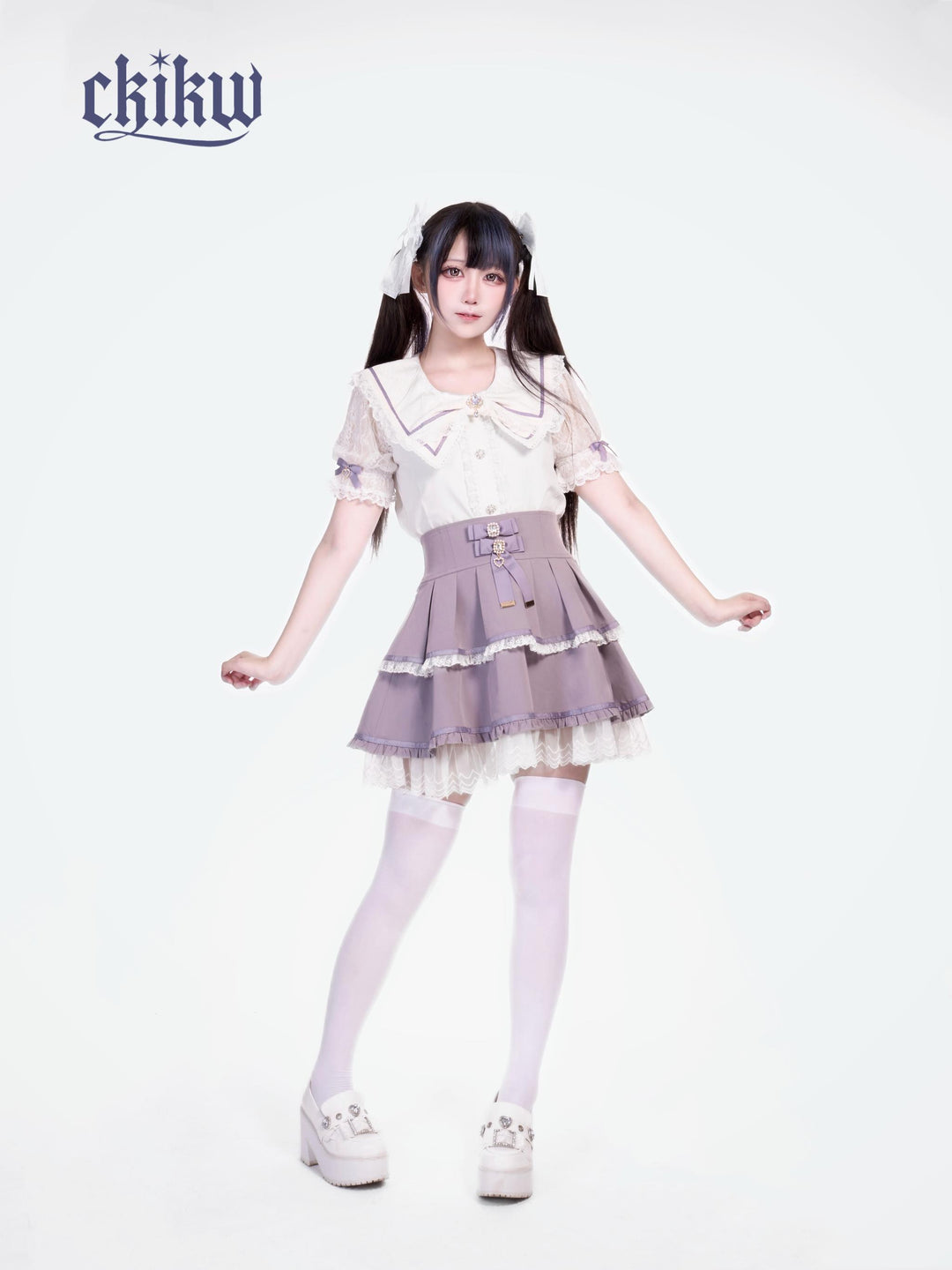 Tiered Ruffles Ryousangata Skirt, Built-In Tulle Petticoat 43504:778061