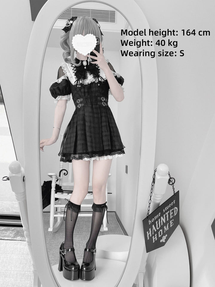 Off-Shoulder Jirai Kei Dress Set with Bow Tie & Safety Shorts 42705:761441