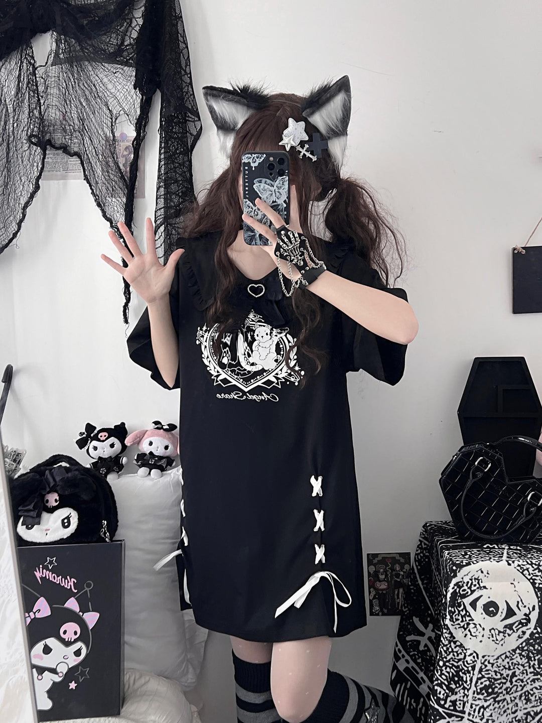 Jirai Kei Black/ White T-shirt Dress 21828:460310 21828:460310