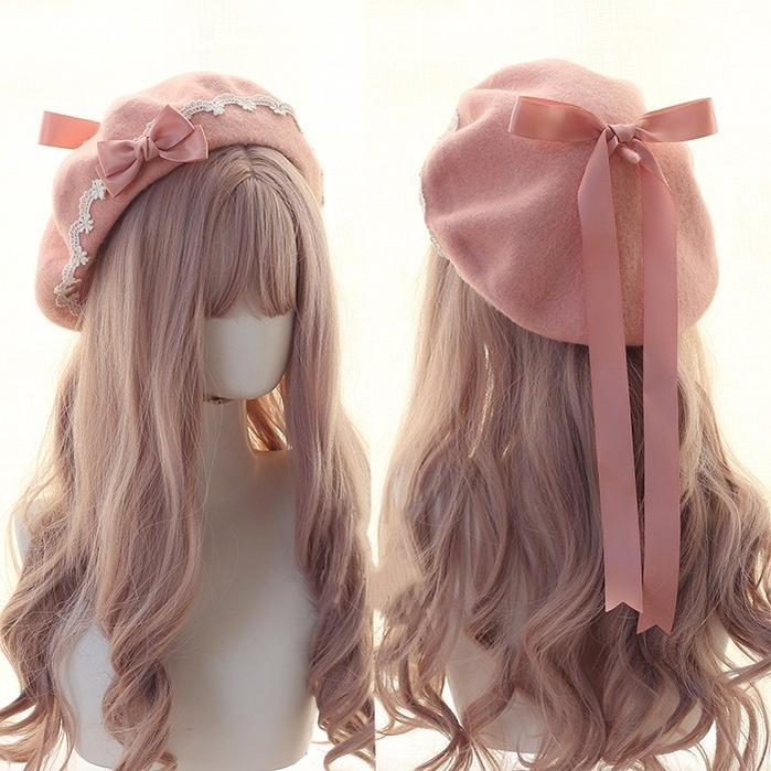 Japanese Lolita Sweet Hat Lace Butterfly Bow Multicolored Berets (M / Pink) 28934:364334 (M / Pink) 28934:364334