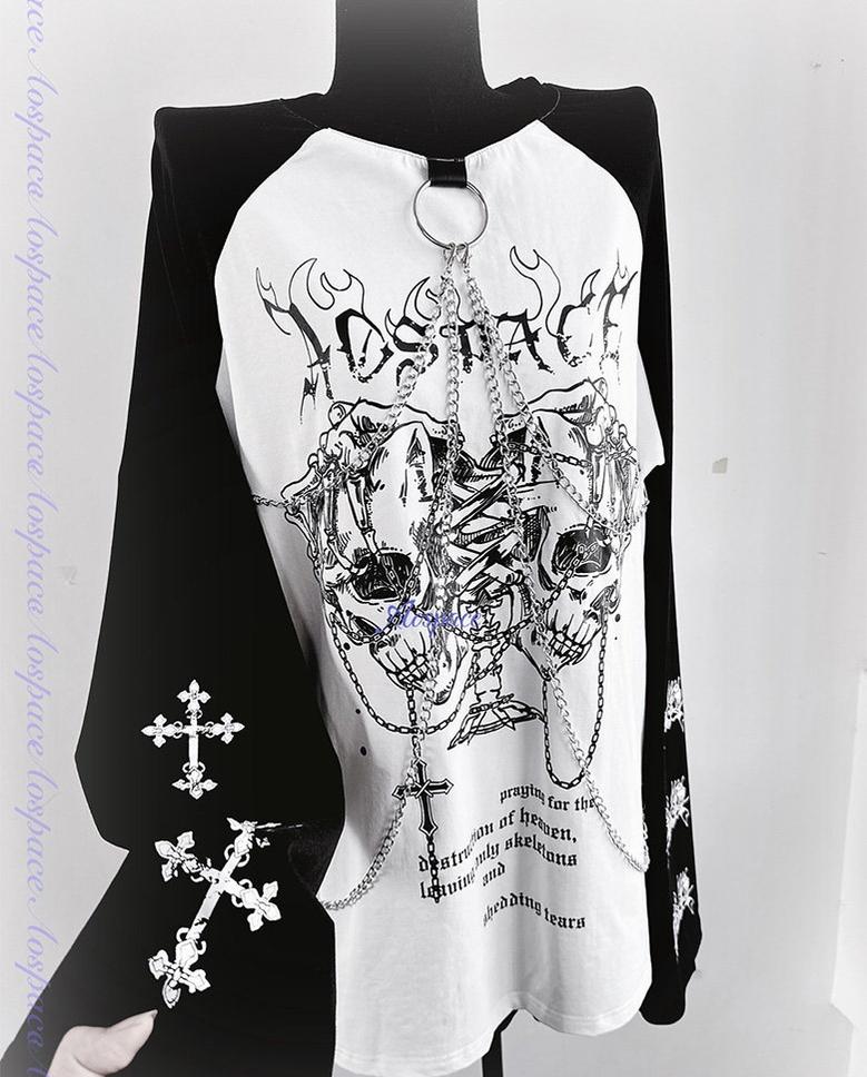 Sub-Culture Long-Sleeved T-Shirt, Detachable Front Chains 44767:826028
