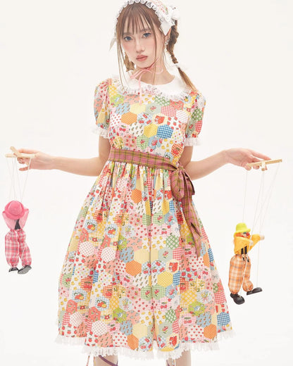 Sweet Lolita Dress Kidcore Floral Dress Drawstring Dress 36156:543430