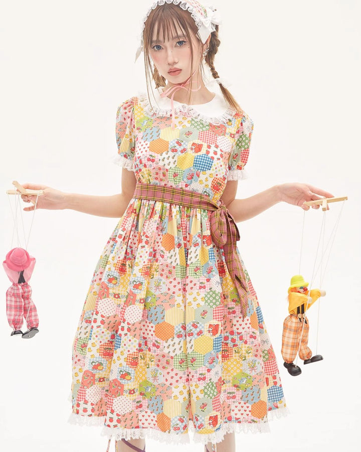 Sweet Lolita Dress Kidcore Floral Dress Drawstring Dress 36156:543430 36156:543430