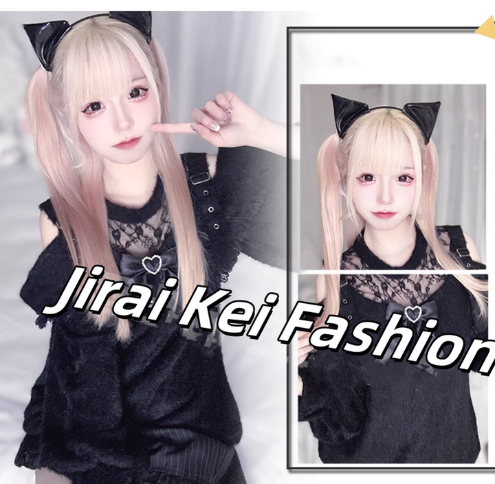 Jirai Kei Sweater Long Black Lace Sweater Layered Skirt 42147:730340