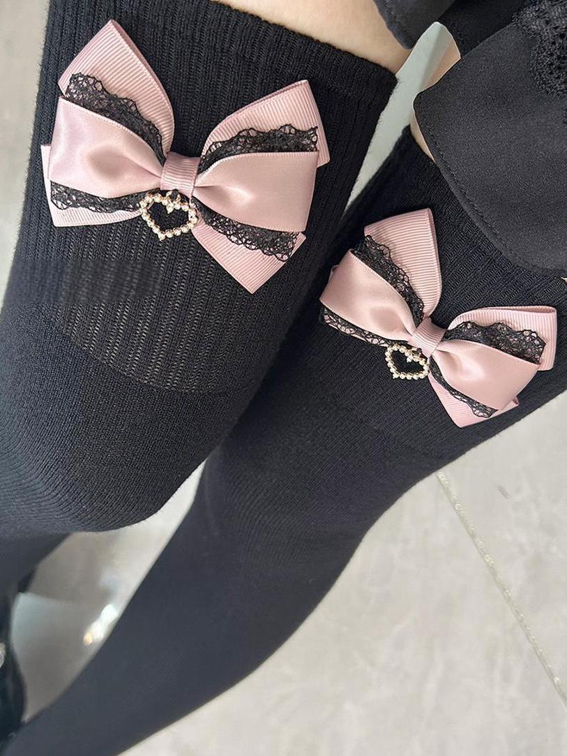 Jirai Kei Socks Cute Cashmere Thighhighs With Lace Bow 41744:716850