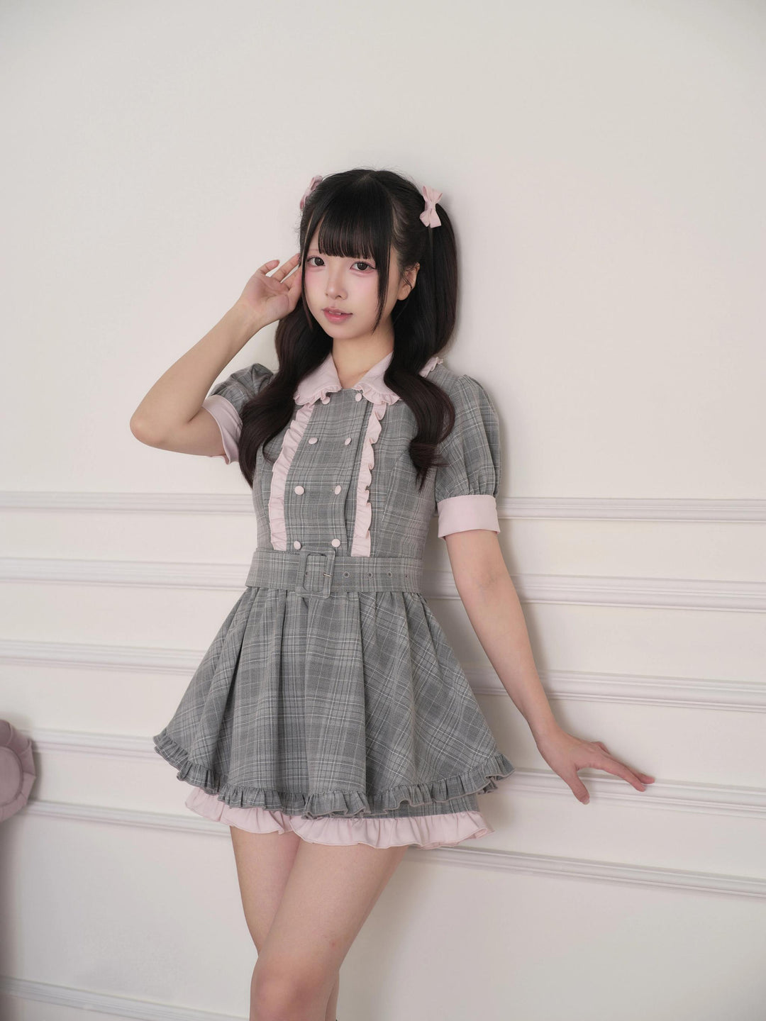 Double Breasted Ryousangata Dress, Plaid or Stripe Style 45803:863833