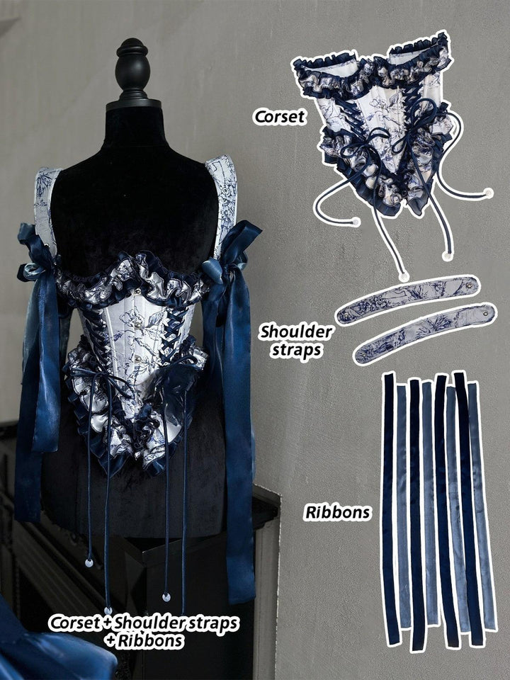 Blue Corset Set Lace Up Corset Top (L M S XS) 36400:576744