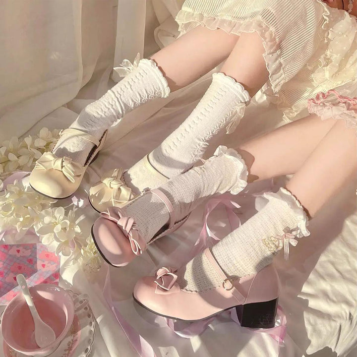 Lolita Shoes Round Toe Pink Shoe Butterfly Bow Beige Shoes 37596:602398