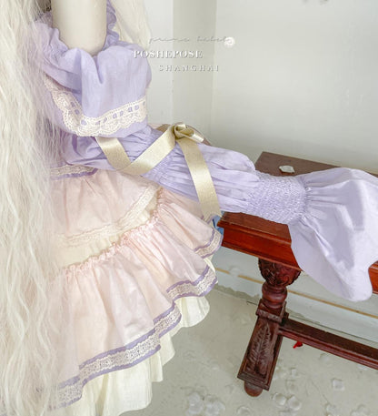 Lolita Dress Set Sweet Violet Pink Puffy Dress Corset Dress 36388:554836