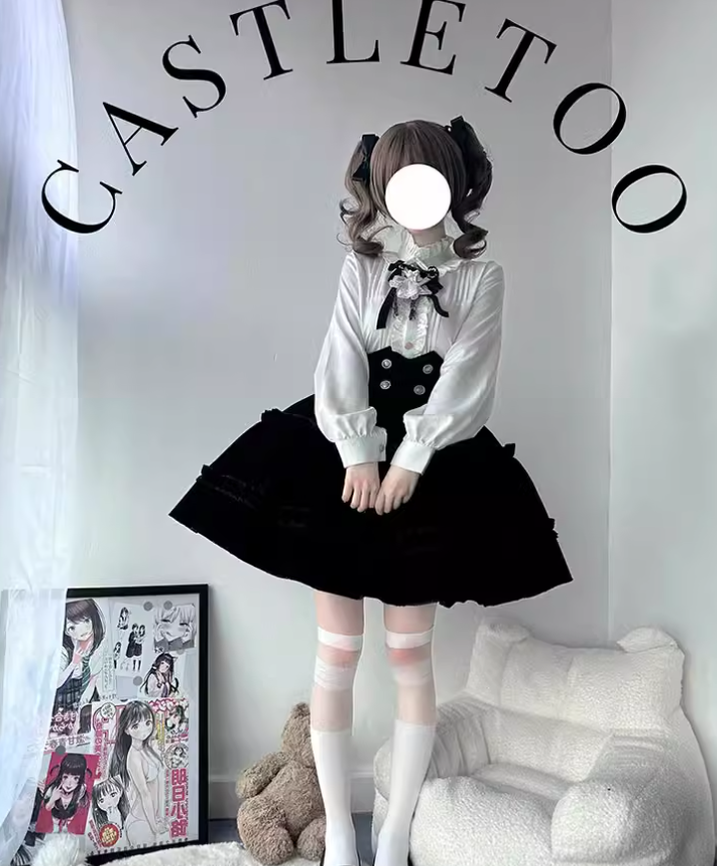 Ouji Lolita Prince Outfit Set Black Skirt Velvet Shorts Set 39368:631952