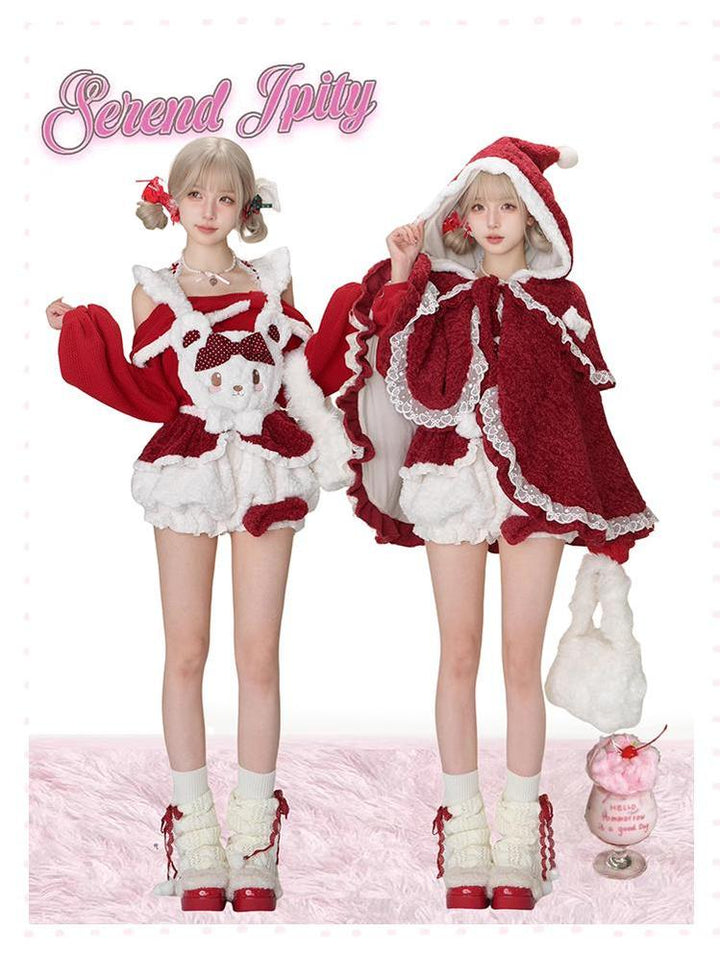 Christmas Outfit Set Red Cape Sweater And Shorts 41134:692152