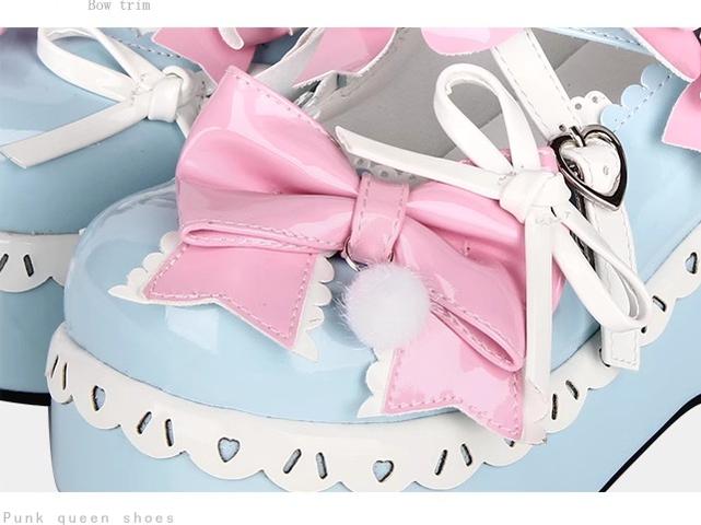 Lolita Shoes Pink Blue Platform Shoes Lace Thick-soled Shoes 37452:561578