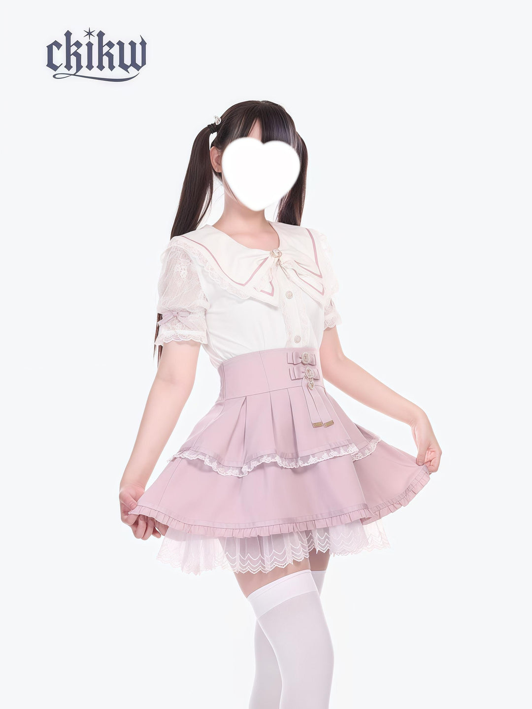 Tiered Ruffles Ryousangata Skirt, Built-In Tulle Petticoat (L M S) 43504:778076