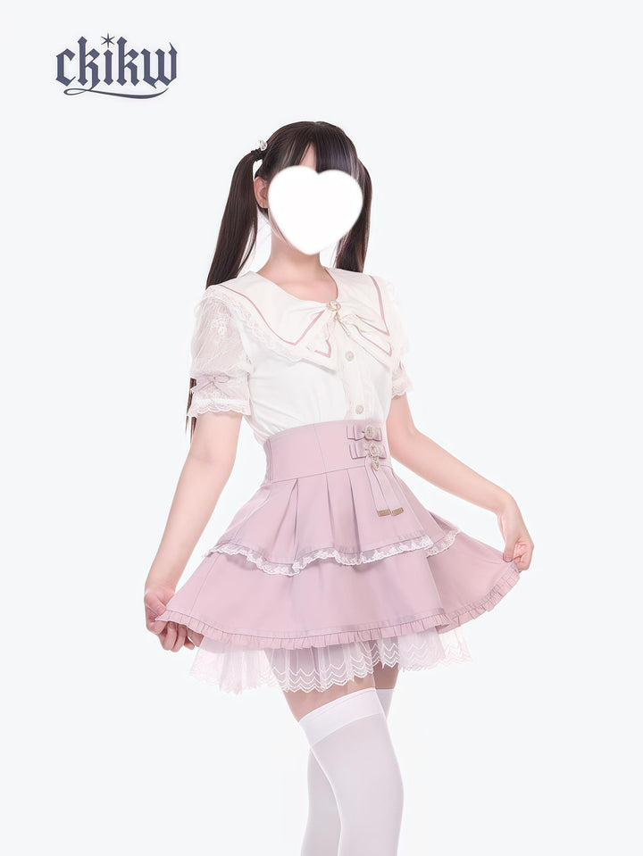 Tiered Ruffles Ryousangata Skirt, Built-In Tulle Petticoat (L M S) 43504:778076