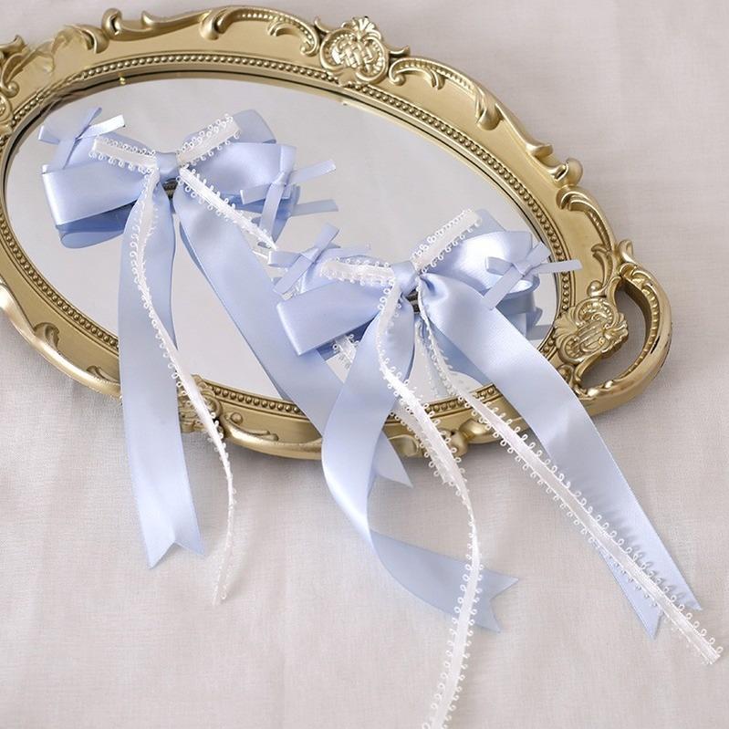 Lolita Headdress Blue Satin Ballet Hair Clip Lace Headband 37020:551582 37020:551582