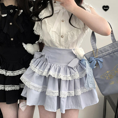 Jirai Kei Skirt Bow Double Layer Lace Cake Skirt 36774:540446