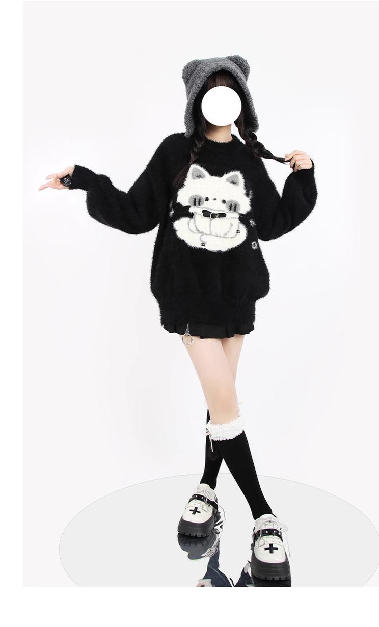 Kawaii Black Sweater Fluffy Voluminous Thickening Sweater 22752:326938 22752:326938