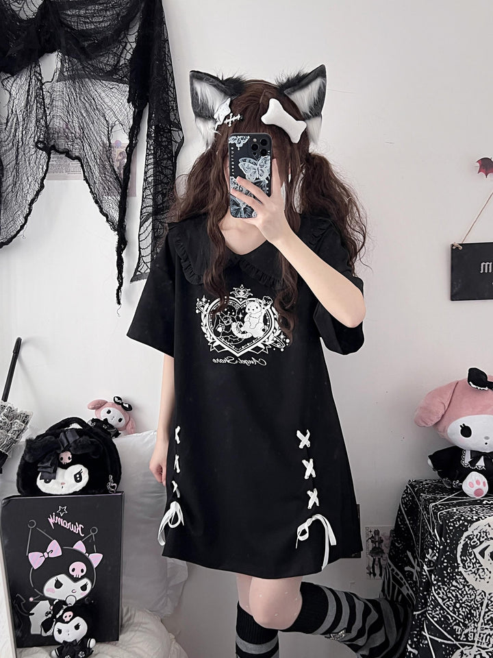 Jirai Kei Black/ White T-shirt Dress 21828:460308 21828:460308