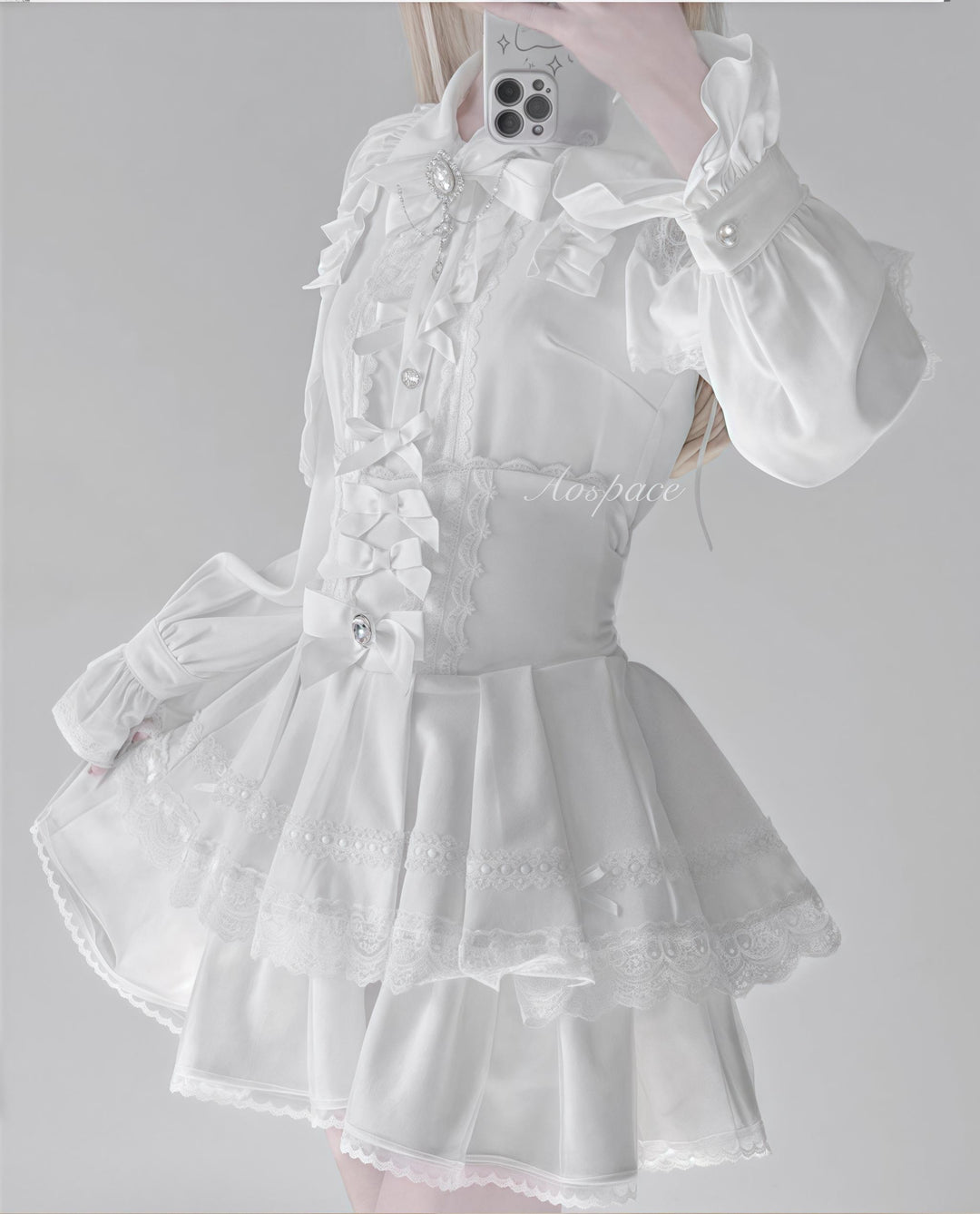 High Waist Jirai Kei Skirt Tiered-Ruffle Skirt with Lace Trim 42496:743035