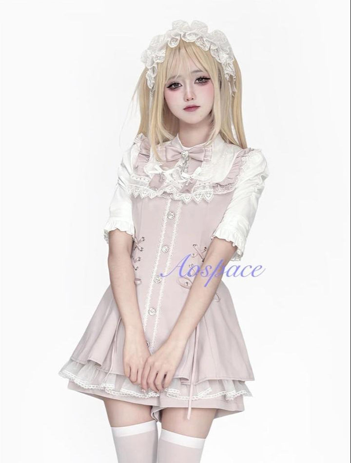 Short-sleeved Ryousangata Dress, Detachable Bowtie 43823:786797