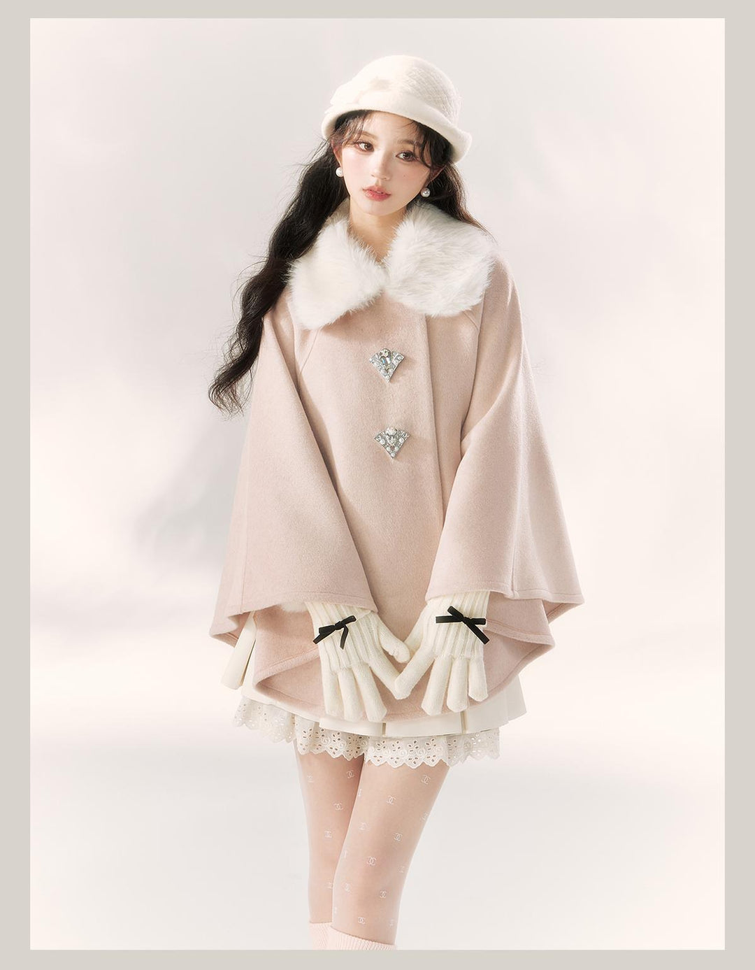 Jirai Kei Cape Woolen Coat Winter Fur Collar Coat 41062:685632