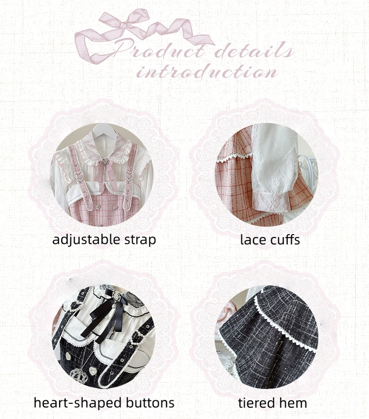 Tweed-like Jirai Kei Suspender Skirt, Matching Shorts 44178:800111