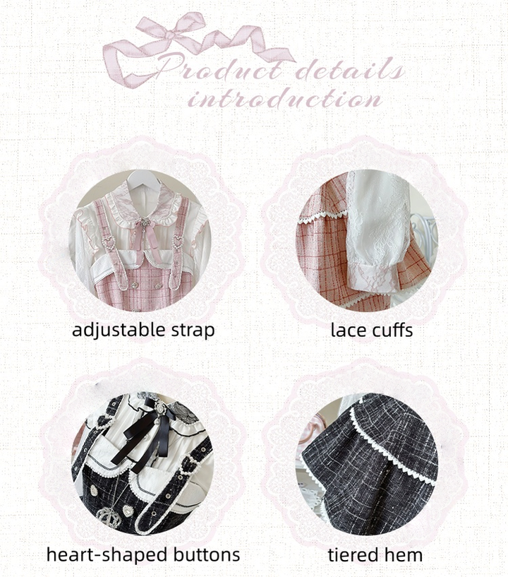 Tweed-like Jirai Kei Suspender Skirt, Matching Shorts 44178:800111