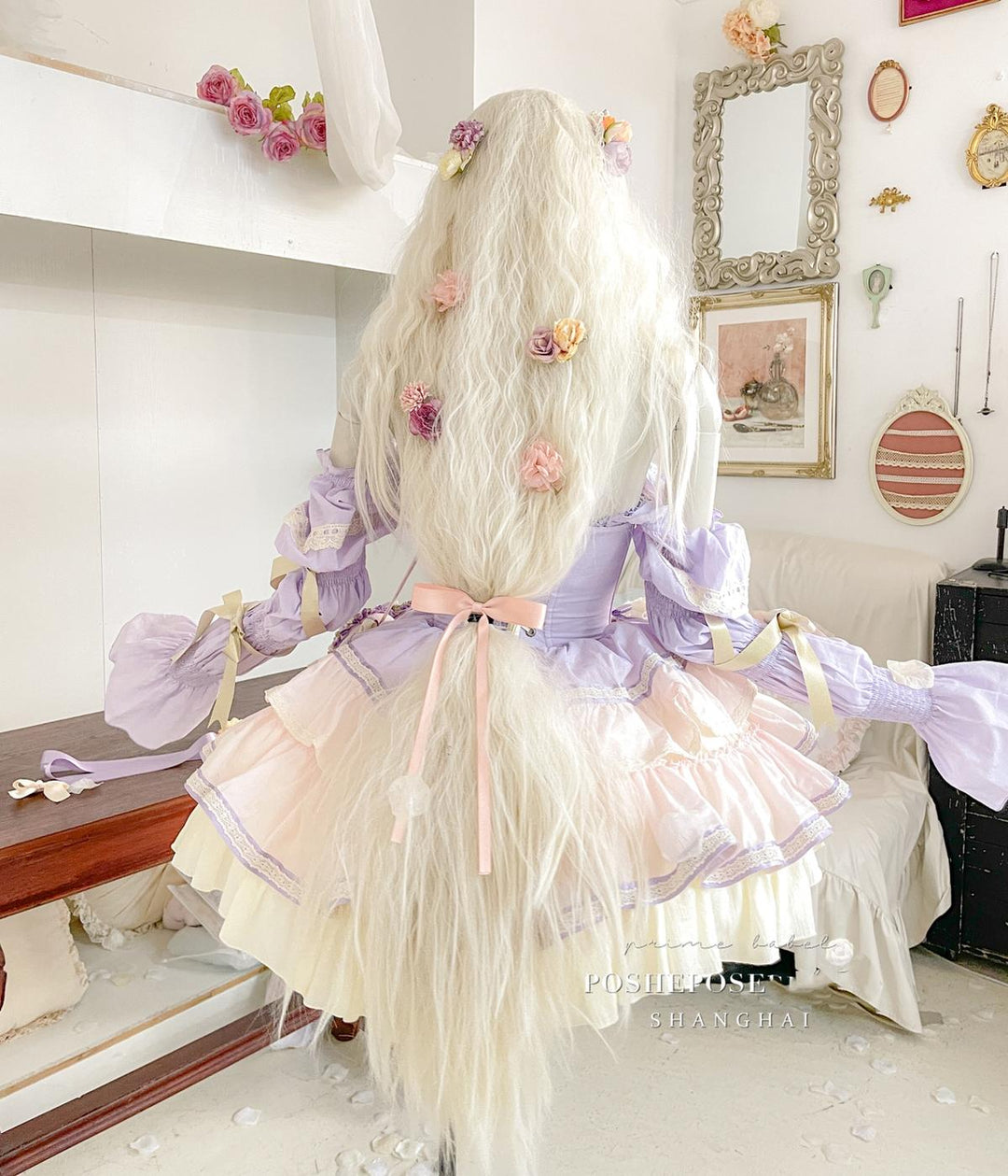 Lolita Dress Set Sweet Violet Pink Puffy Dress Corset Dress 36388:554770 36388:554770