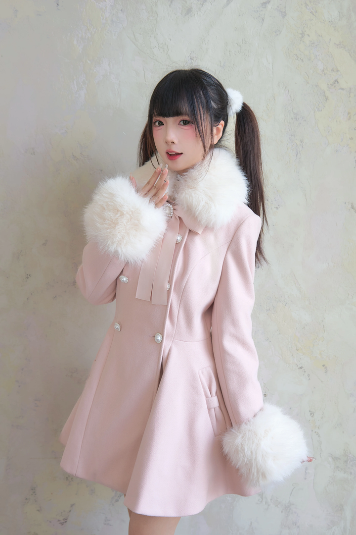 Jirai Kei Winter Coat Mid-length Coat Slim Fit Big Hem Coat 40570:674400