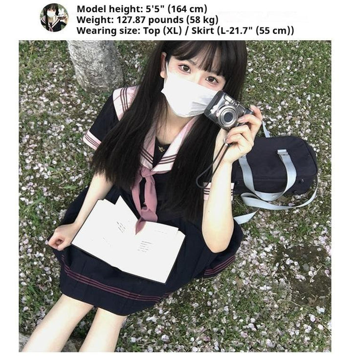 Navy and Pink JK Uniform Top + Pleated Skirt 43790:785317