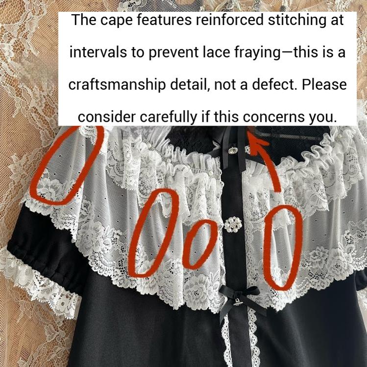 Long Jirai Kei Lace Cape Dress, Detachable Sleeves 43590:780604