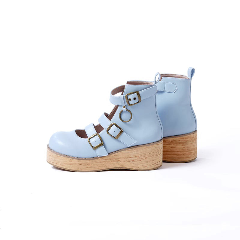 Retro Three-button Platform Shoes Multicolor (34 35 36 37 38 39 40 41 / Blue) 21780:319330 (34 35 36 37 38 39 40 41 / Blue) 21780:319330