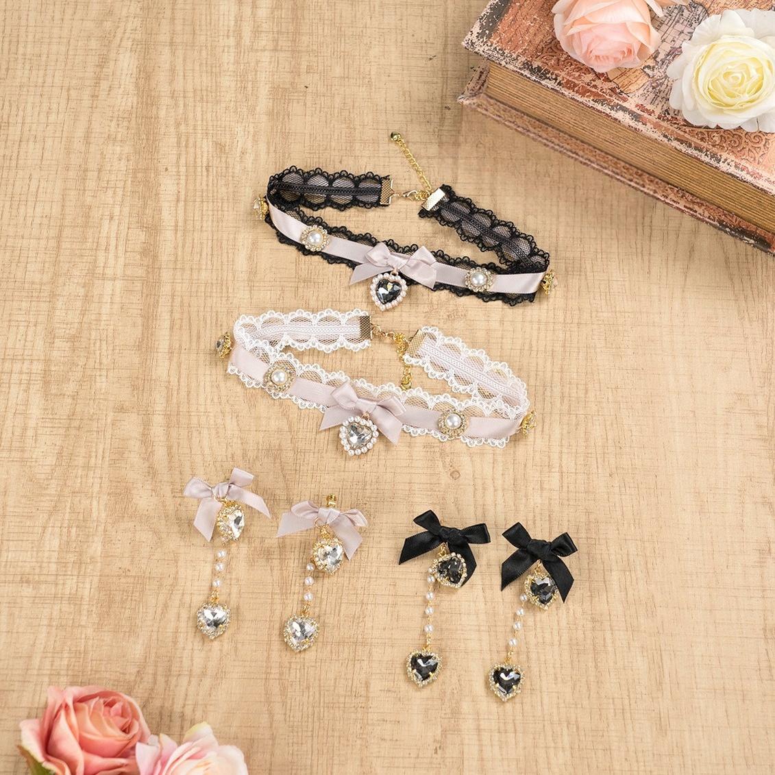 Jirai Kei Choker Rhinestone Satin Bow Necklace Multicolor – Honey