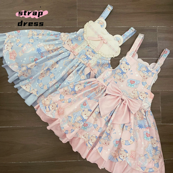 Sweet Lolita Dress Bear Print Jumper Dress Kawaii Salopette (L S) 37288:555662 (L S) 37288:555662