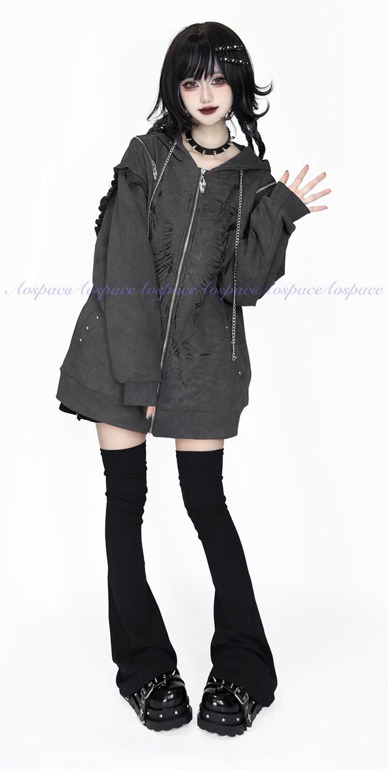 Subculture Ribcage Printed Short Coat, Zipper Shoulder 44482:811063