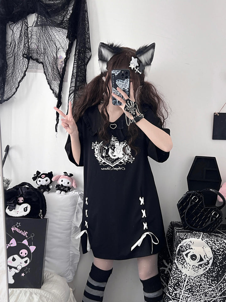 Jirai Kei Black/ White T-shirt Dress 21828:460312 21828:460312