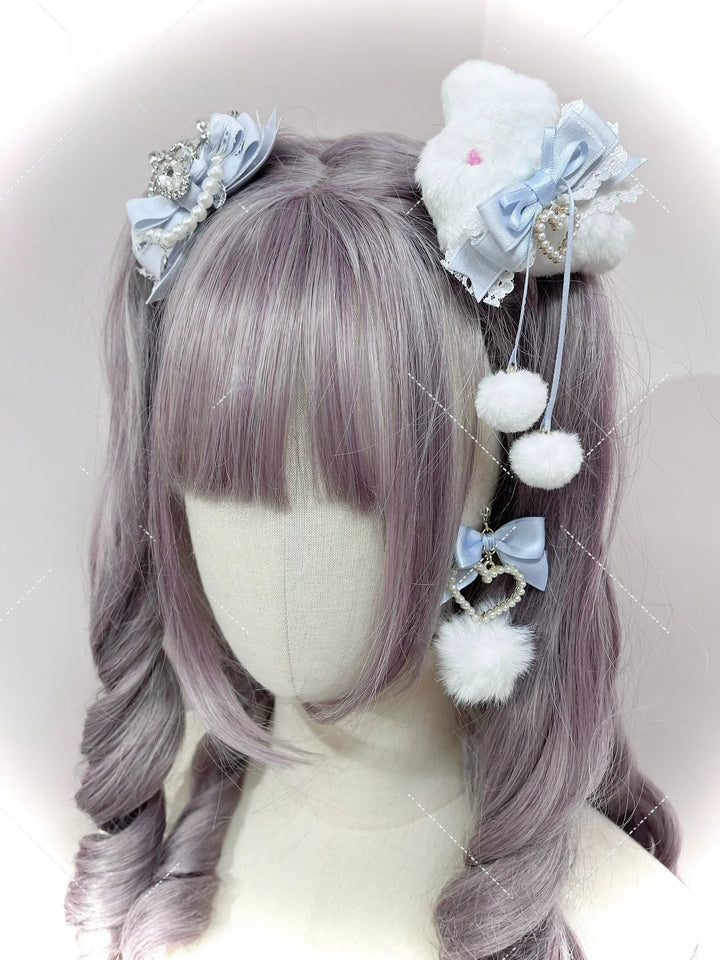 Jirai Kei Heart-shaped Earrings, Fluffy Pom-pom & Bow Accents 45694:860106