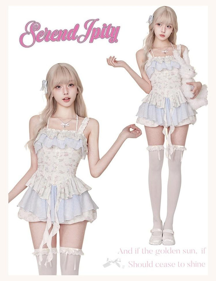 Halter Neck Gyaru Dress + Floral Print Bloomers 43436:780266