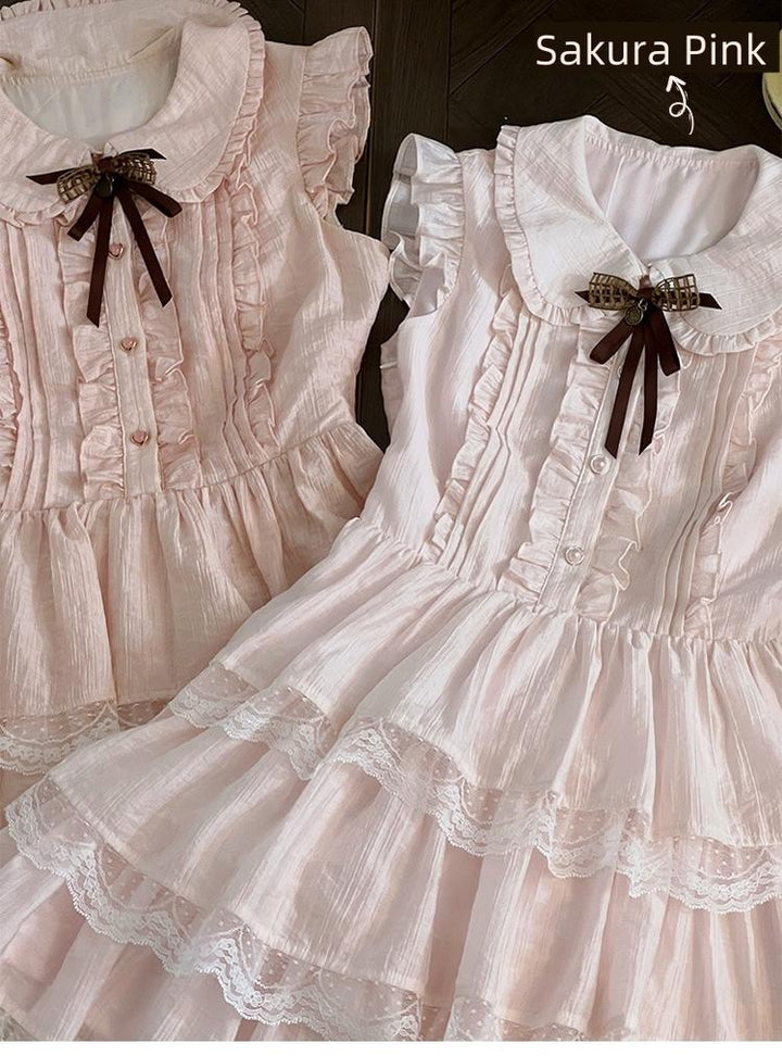 Sweet Style Lace Trim Dress, Tiered Ruffles 43546:779208