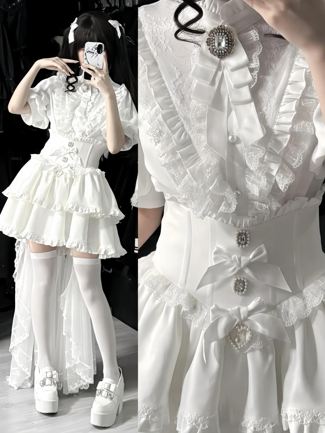 Gothic Shirt Outfit, Fishbone Skirt, Detachable Trailing (L M S XL) 43441:780364
