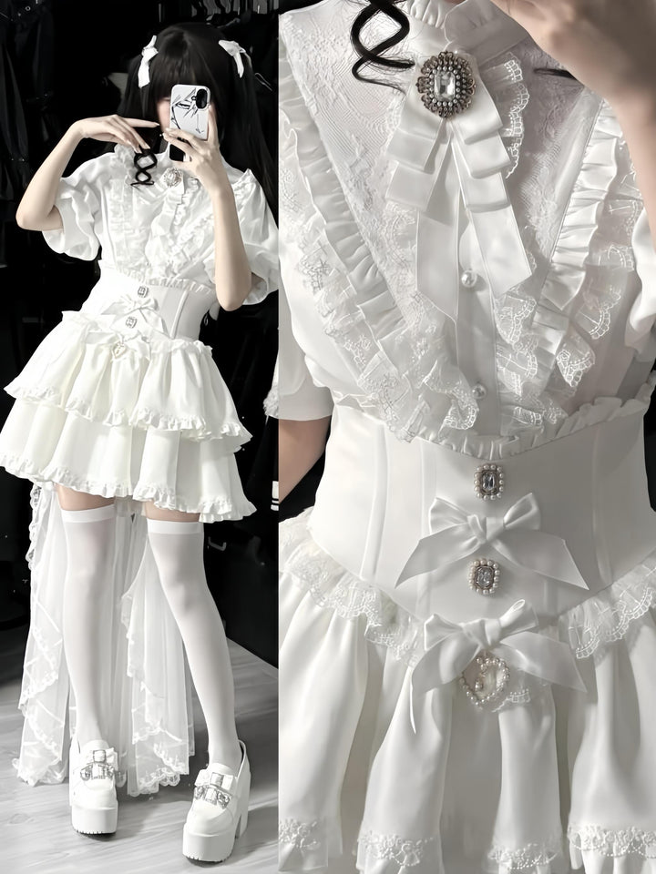 Gothic Shirt Outfit, Fishbone Skirt, Detachable Trailing (L M S XL) 43441:780364