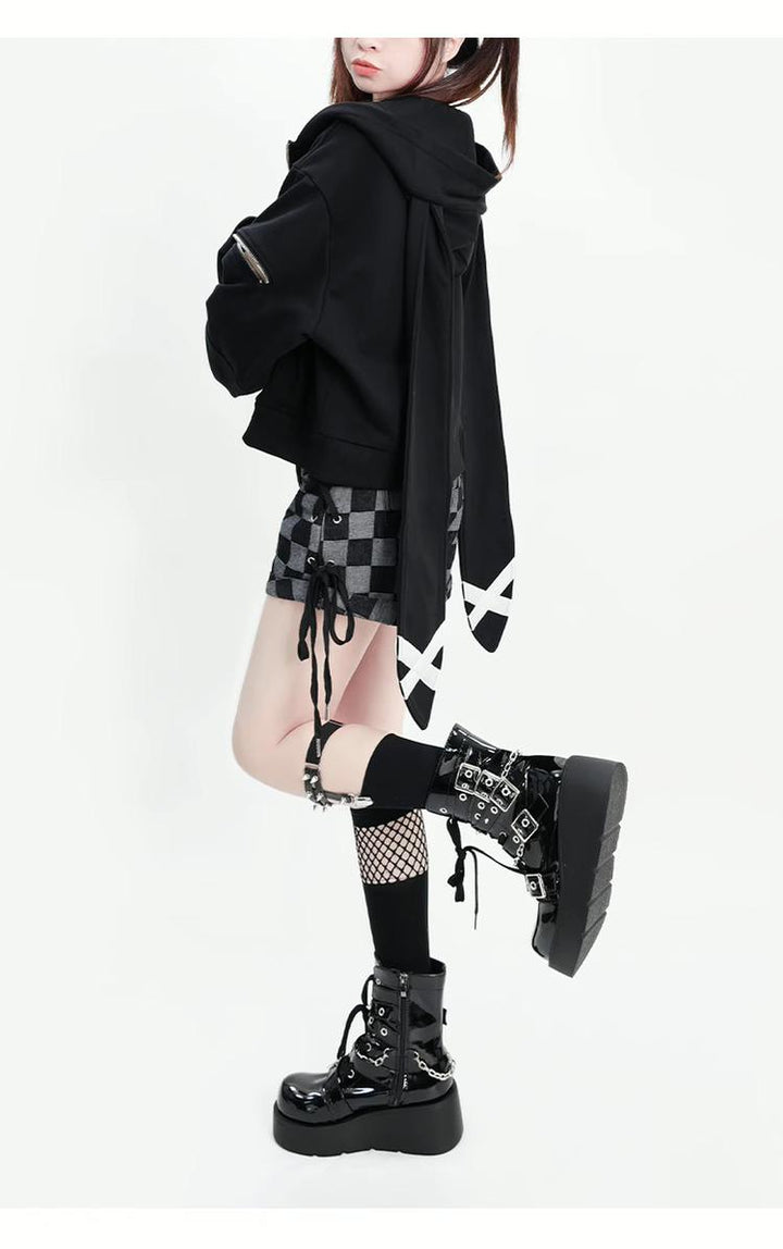 Kawaii Black Long Sleeve Hoodie With Rabbit Ears 22754:326862