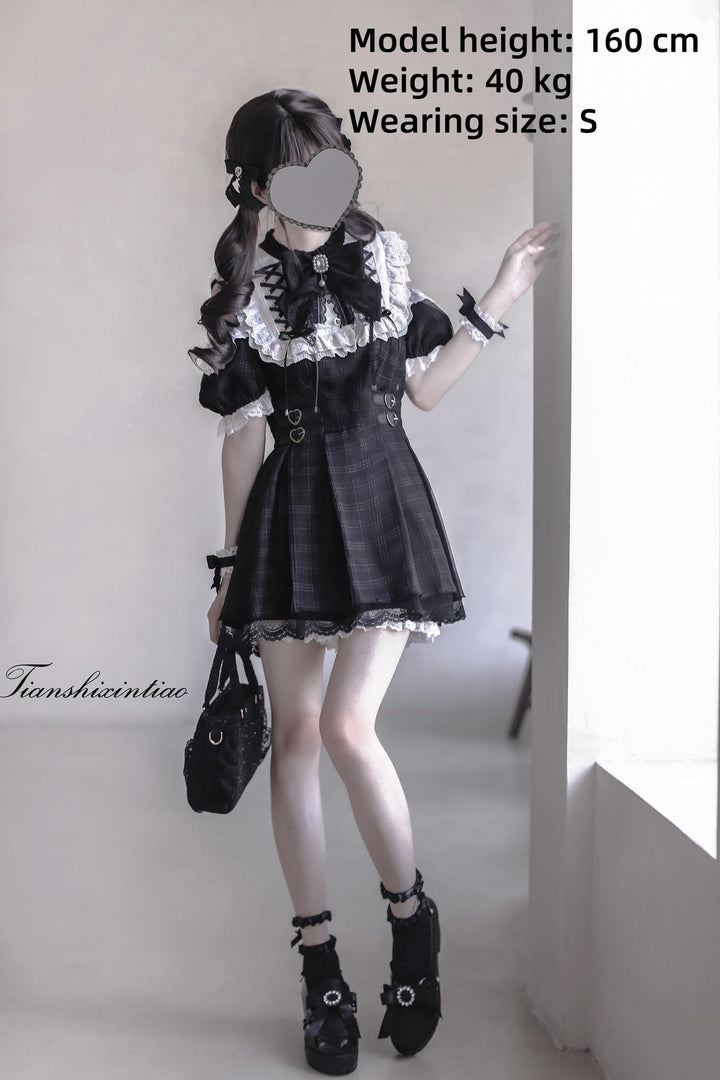 Off-Shoulder Jirai Kei Dress Set with Bow Tie & Safety Shorts 42705:761440
