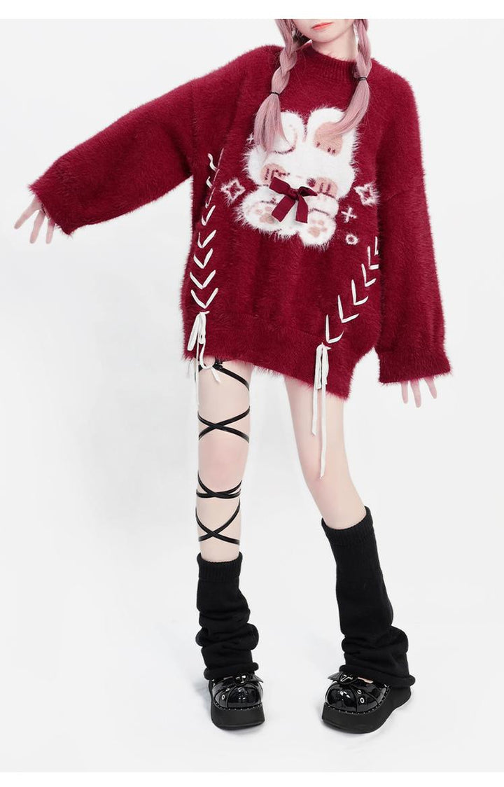 Kawaii Red Pagoda Sleeve Fluffy Strap Sweater 22756:326830 22756:326830