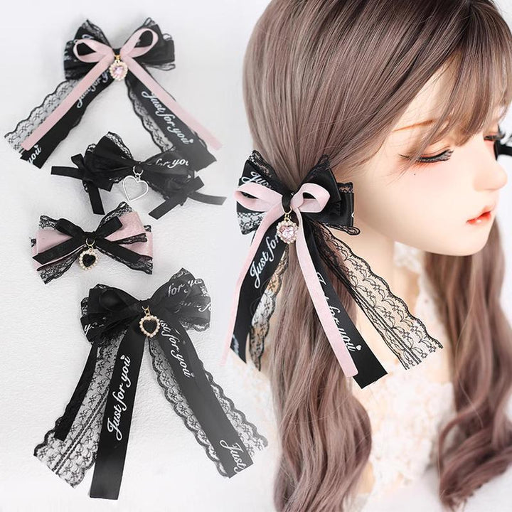 Jirai Kei Headdress Black Pink Hairpin Bow Hair Clip 22536:322352